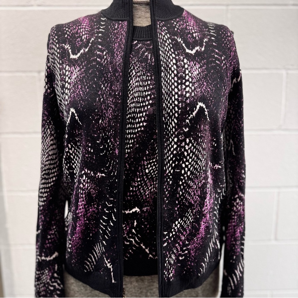 St. John Black and Purple Snakeskin Print